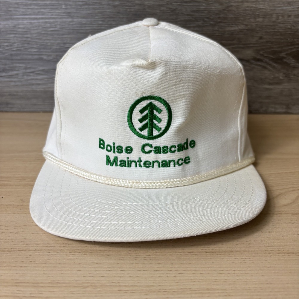 VINTAGE Boise Cascade Hat Cap Strap Back White Green Maintenance Promo Mens 80s